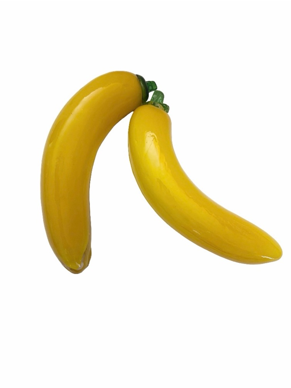 Vintage Glass Banana Pair Fruit w/ Green Stem 8”
